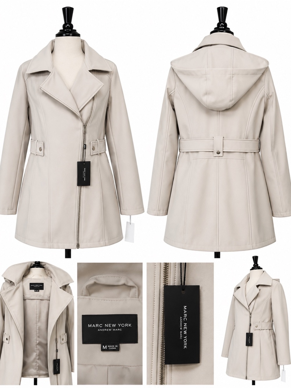 Marc New York Hooded Trench Coat in Light Cream